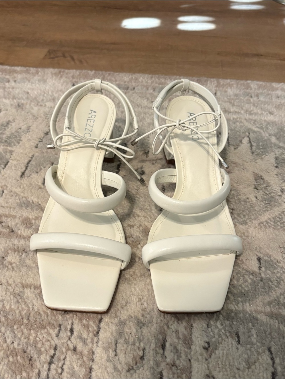 Arezzo Ivory Square-Toe Strappy Sandals with Ankle Tie